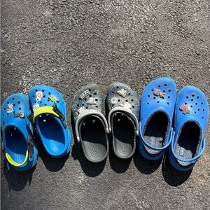 CROCS Kids Blue, Black, and Gray Sandals
